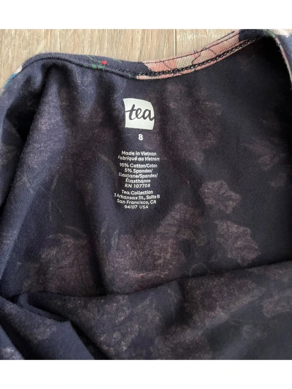 Tea Collection Girls' Floral Long-Sleeve Skater Dress Navy with Pink Flowers - 8